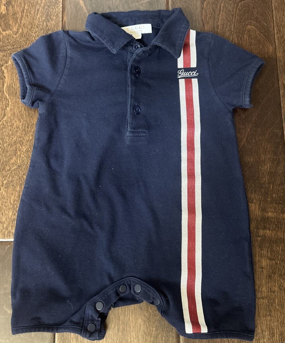 Gucci baby romper signature web stripe collared 3/6 months